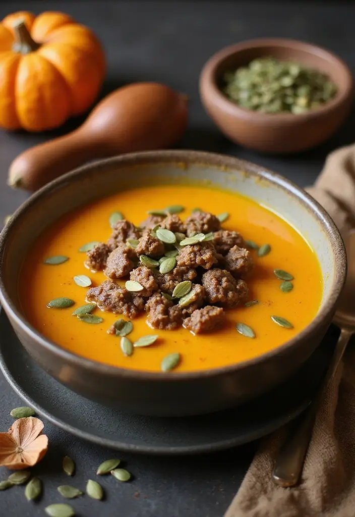 25 Easy Ground Beef Soup Recipes for Comfort Dinners - 20. Ground Beef and Pumpkin Soup