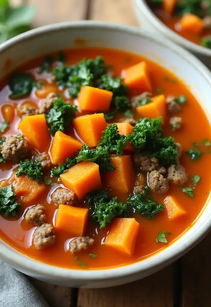 25 Easy Ground Beef Soup Recipes for Comfort Dinners - 21. Ground Beef and Sweet Potato Soup