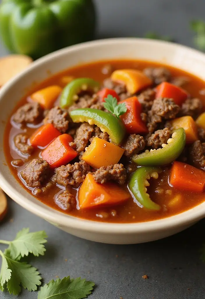 25 Easy Ground Beef Soup Recipes for Comfort Dinners - 22. Ground Beef and Peppers Soup