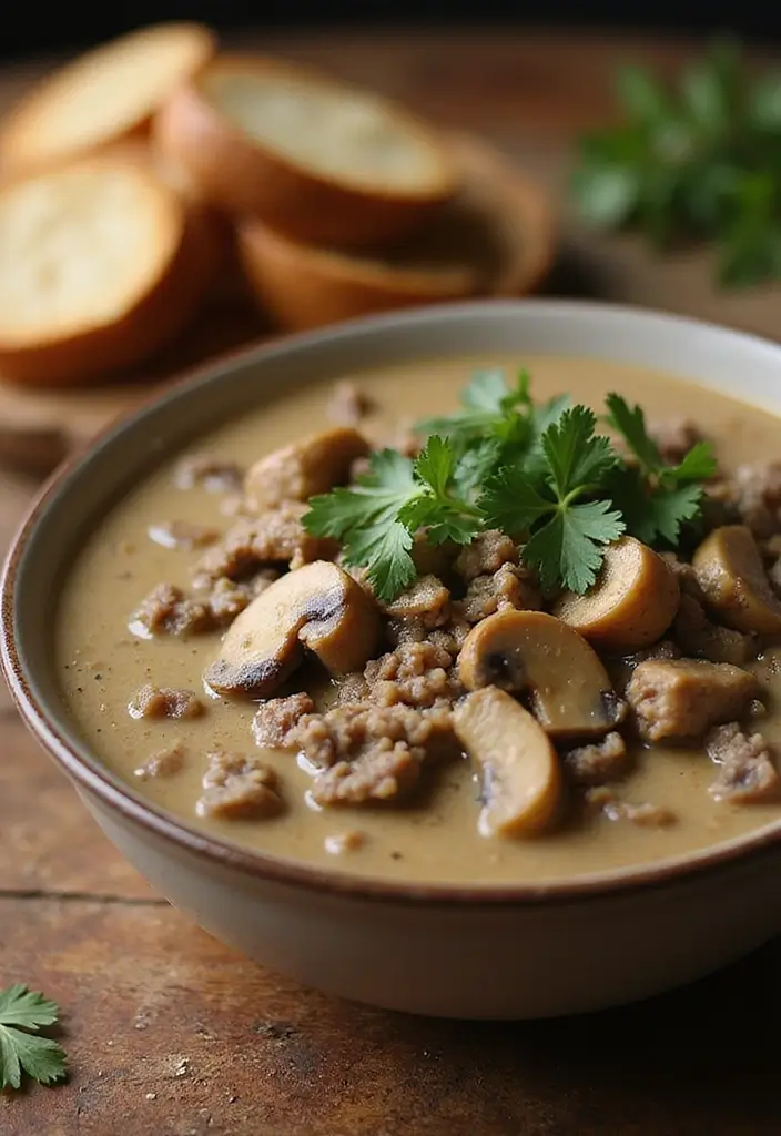 25 Easy Ground Beef Soup Recipes for Comfort Dinners - 3. Creamy Ground Beef and Mushroom Soup