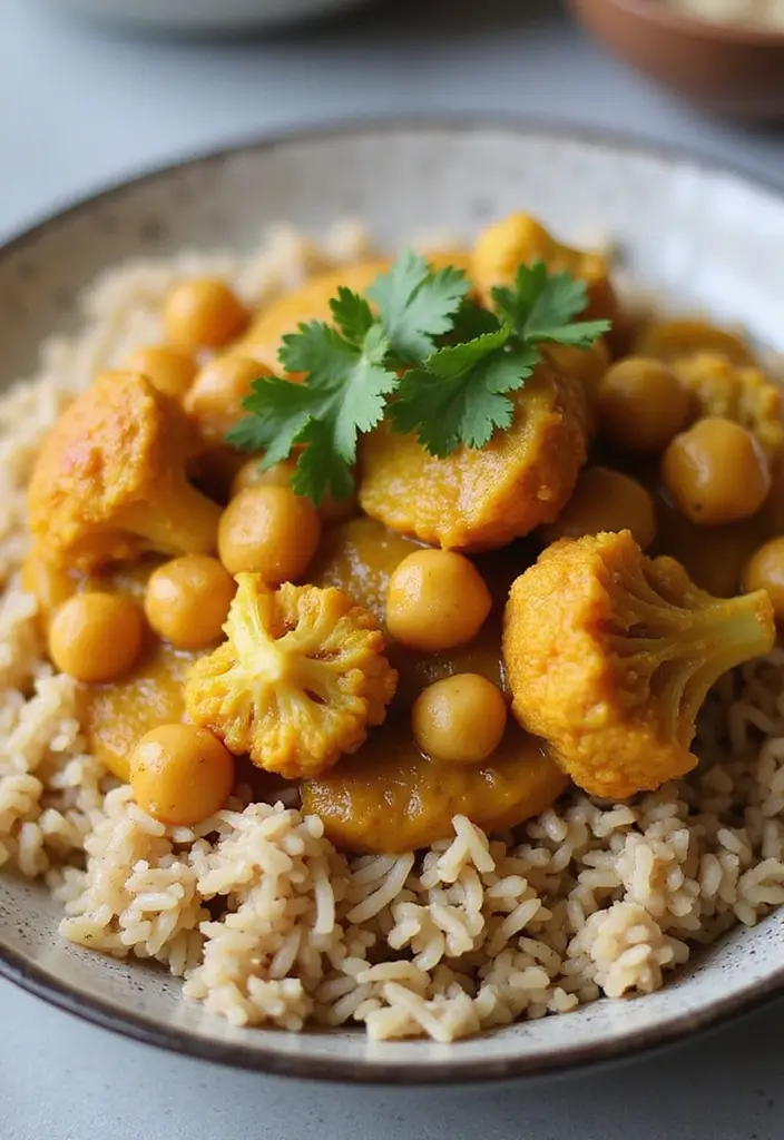 25 Easy Healthy Vegetarian Dinner Recipes for Clean Eating - 3. Cauliflower & Chickpea Curry