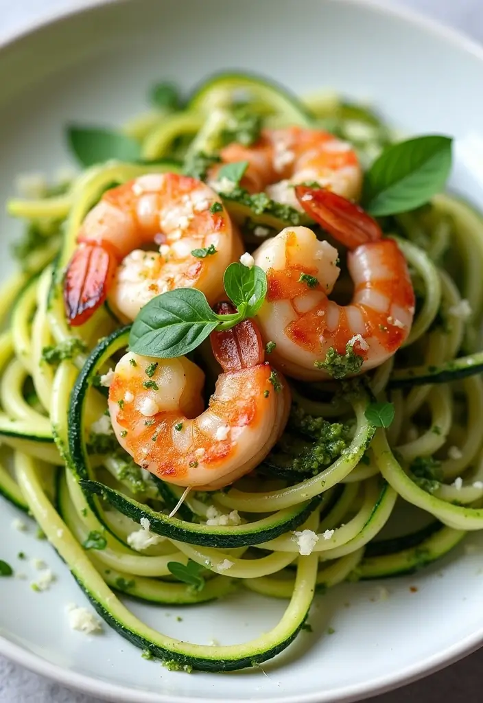 25 Gluten Free Low Carb Dinner Recipes You’ll Love - 1. Zucchini Noodles with Pesto and Grilled Shrimp