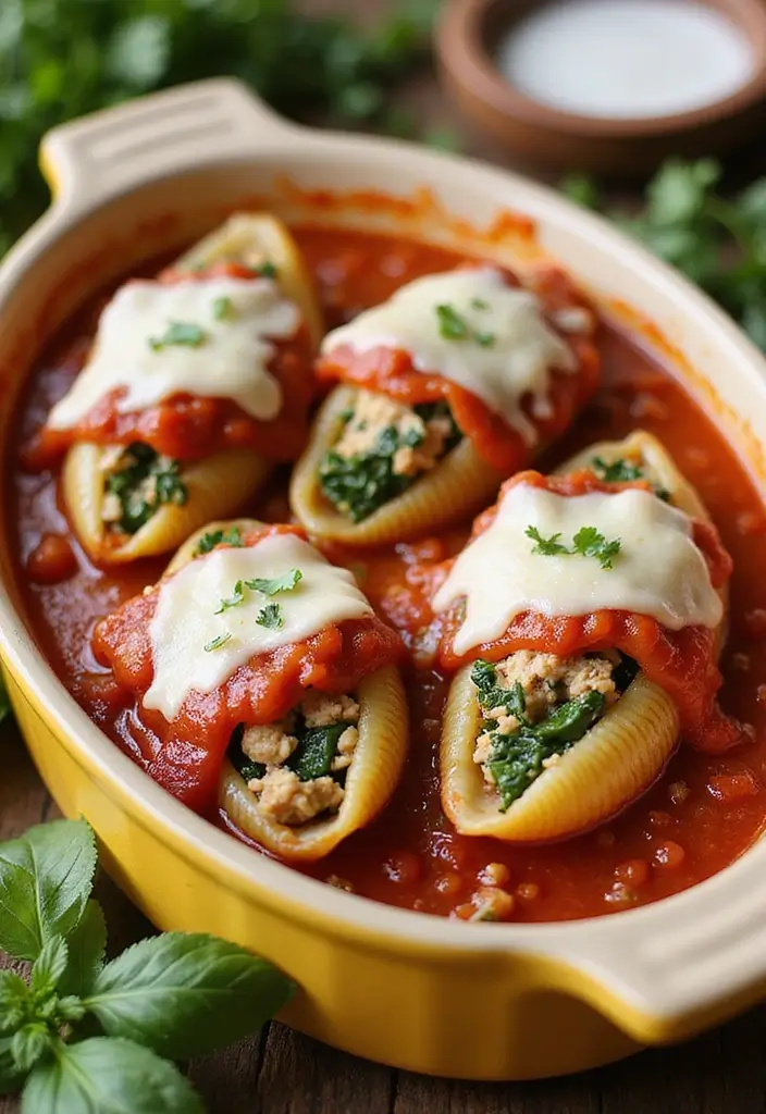 25 Ground Meat Recipes That Turn Dinner Into a Feast - 19. Ground Chicken and Spinach Stuffed Shells