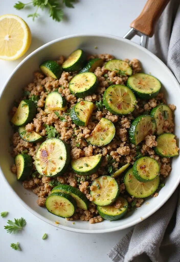 25 Ground Meat Recipes That Turn Dinner Into a Feast - 23. Lemon Garlic Ground Turkey Zucchini Skillet