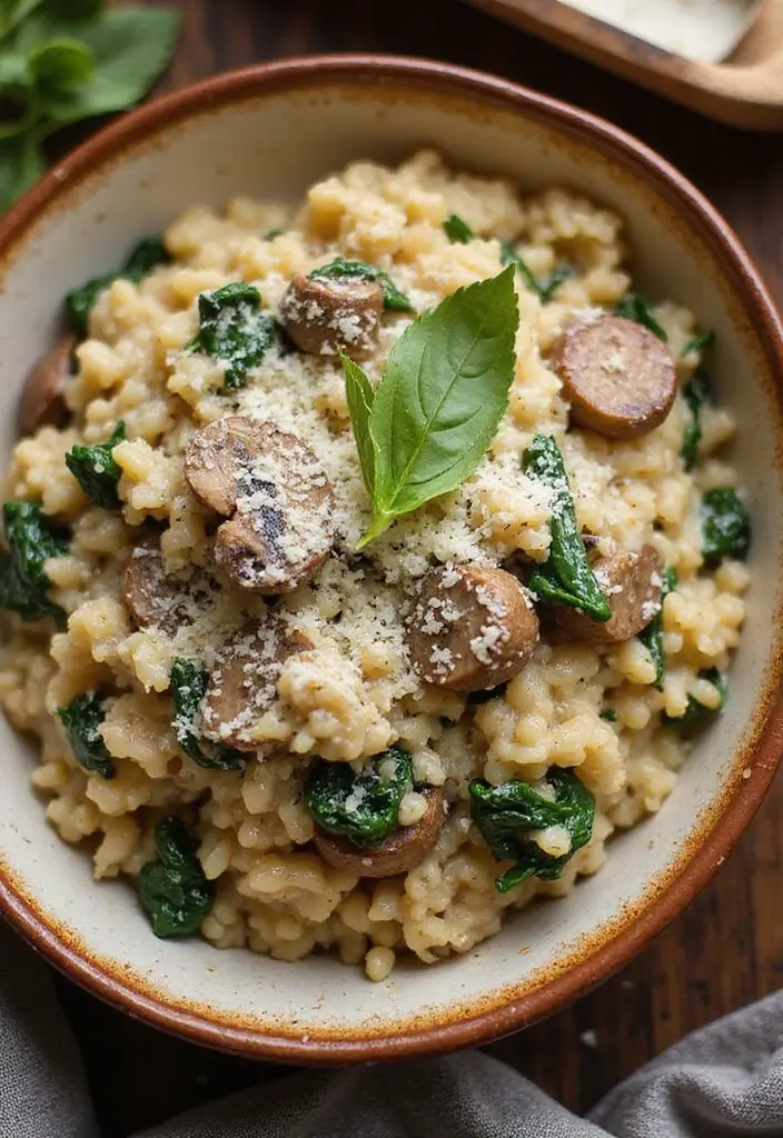25 Ground Sausage Recipes for Healthy and Hearty Dinners - 16. Ground Sausage, Mushroom, and Spinach Risotto