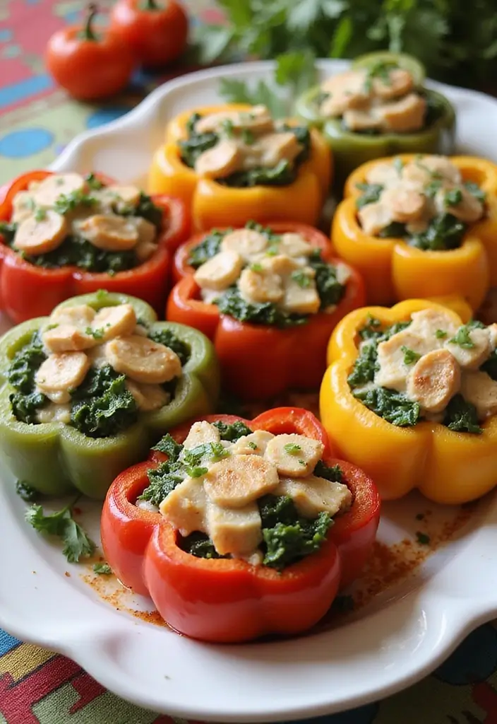 25 Healthy Dinner Recipes with Rotisserie Chicken Made Simple - 23. Chicken and Spinach Stuffed Peppers