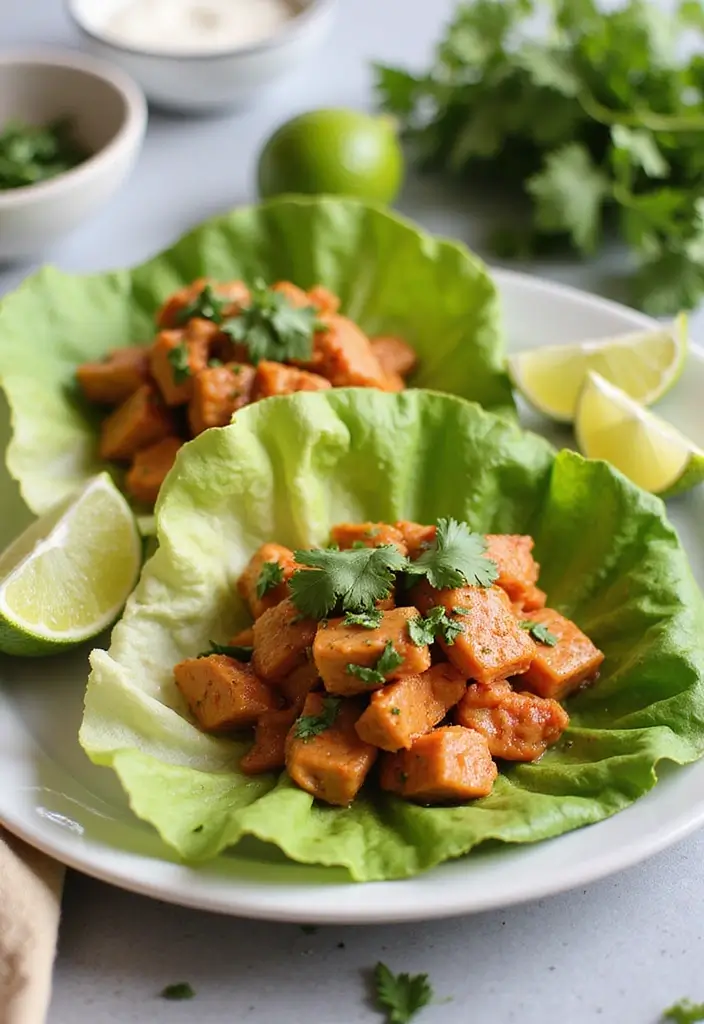 25 Healthy Low Carb High Protein Recipes for Easy Dinner - 11. Spicy Tuna Salad Lettuce Wraps