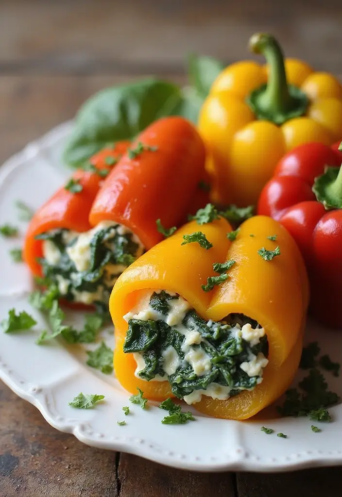25 Healthy Low Carb High Protein Recipes for Easy Dinner - 2. Creamy Spinach and Feta Stuffed Peppers