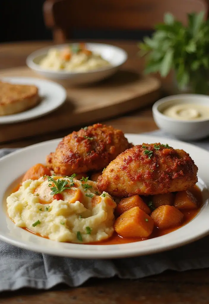 25 Healthy Low Carb High Protein Recipes for Easy Dinner - 20. Harissa Chicken Thighs with Cauliflower Mash