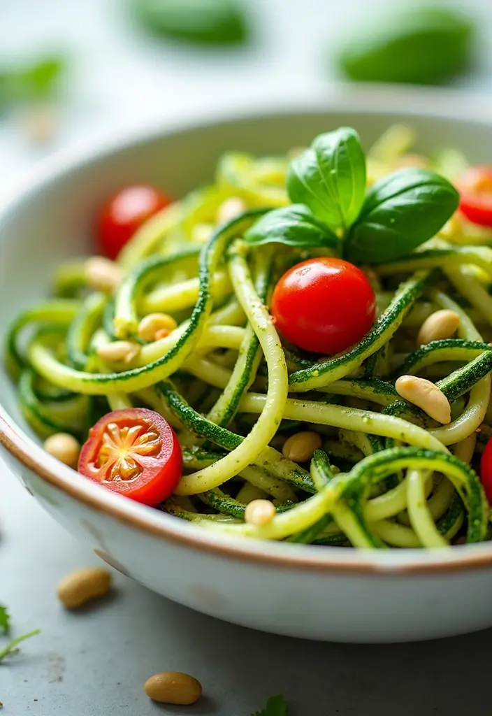 25 Healthy Low Carb High Protein Recipes for Easy Dinner - 24. Pesto Zoodle Salad