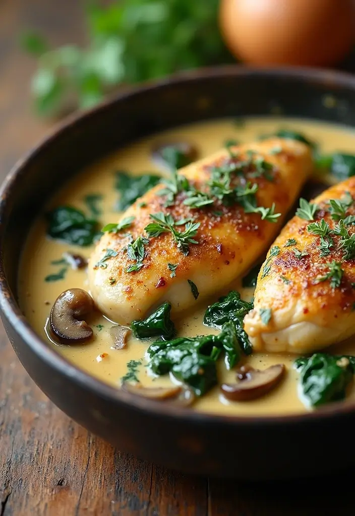 25 Ideal Protein Phase 1 Dinner Recipes You Should Try - 13. Creamy Mushroom and Spinach Chicken