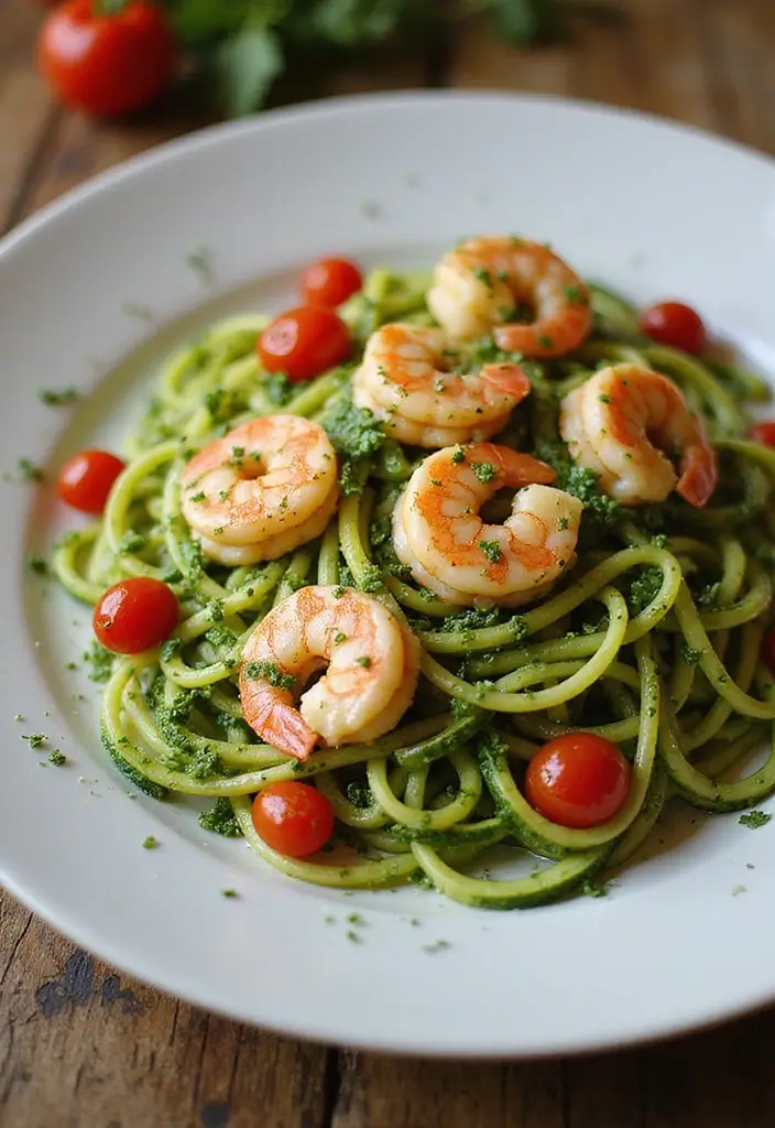 25 Ideal Protein Phase 1 Dinner Recipes You Should Try - 2. Zucchini Noodles with Pesto Shrimp