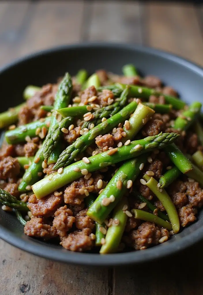 25 Low Carb Ground Beef Recipes for Simple Weeknight Dinners - 13. Beef and Asparagus Stir-Fry
