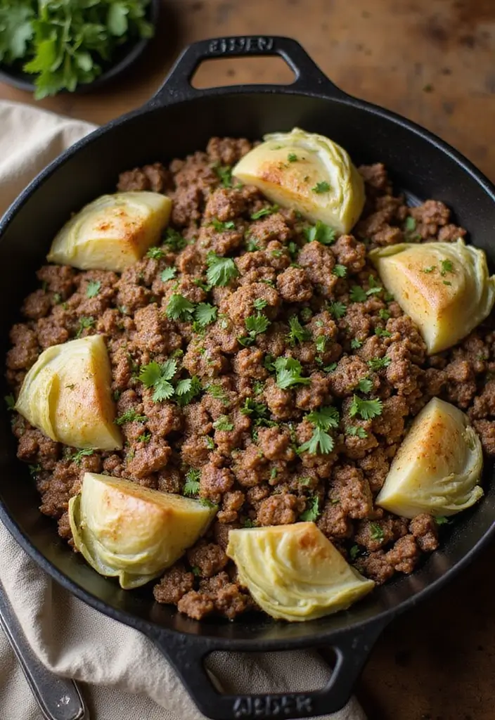 25 Low Carb Ground Beef Recipes for Simple Weeknight Dinners - 14. Ground Beef and Cabbage Skillet