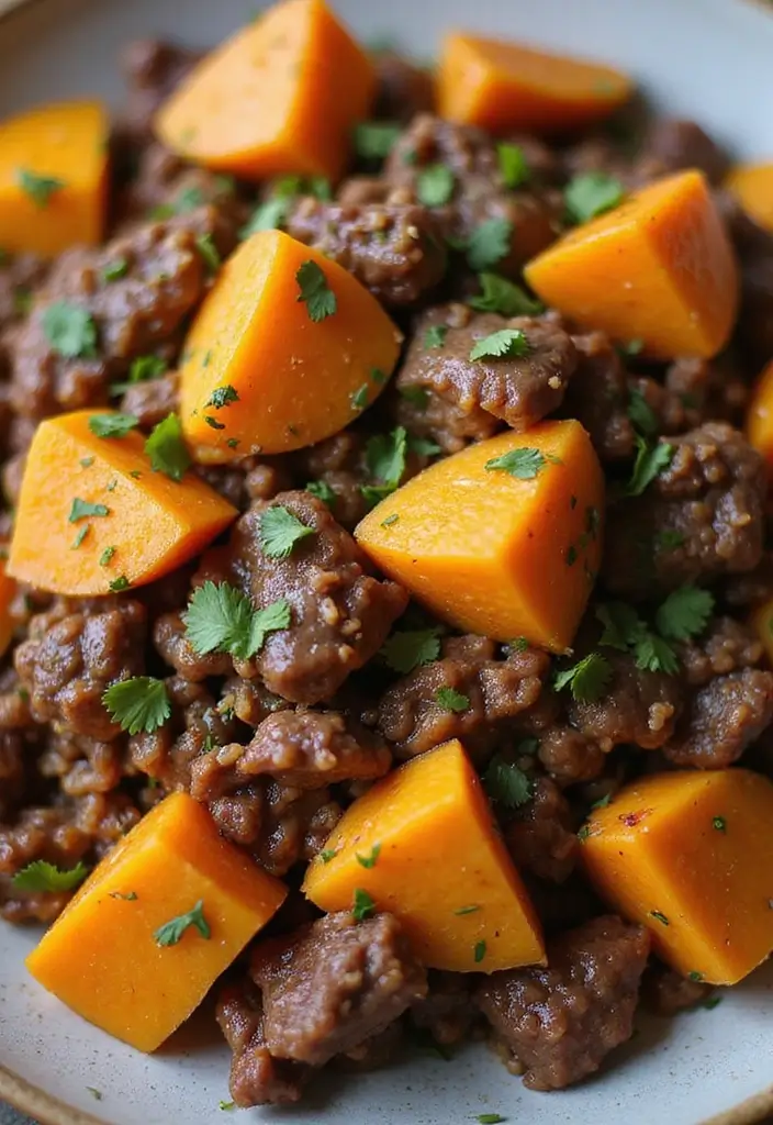 25 Low Carb Ground Beef Recipes for Simple Weeknight Dinners - 23. Ground Beef and Sweet Potato Hash
