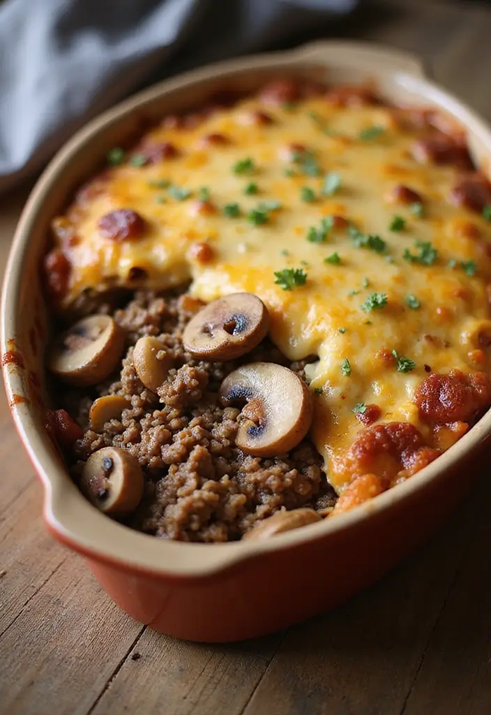 25 Low Carb Ground Beef Recipes for Simple Weeknight Dinners - 25. Ground Beef and Mushroom Casserole