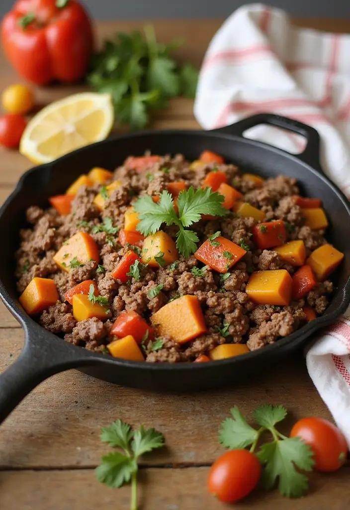 25 Paleo Ground Beef Recipes That Work for Dinner - 23. Ground Beef and Bell Pepper Skillet