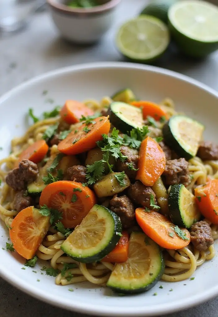 25 Paleo Ground Beef Recipes That Work for Dinner - 24. Beef Zucchini Noodle Stir-Fry