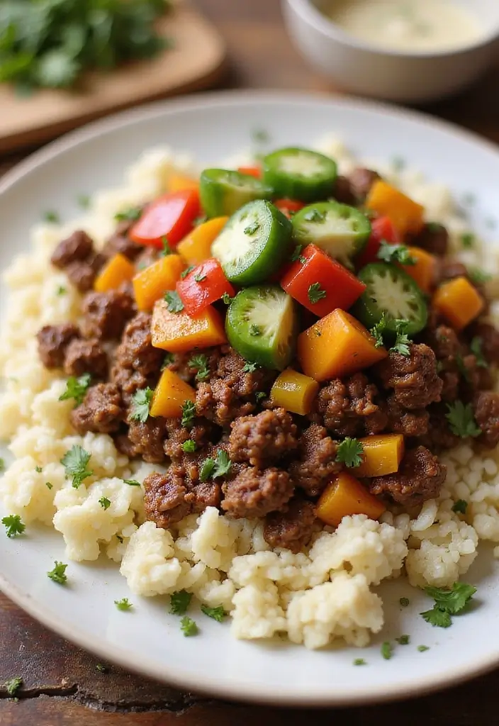 25 Paleo Ground Beef Recipes That Work for Dinner - 9. Ground Beef and Cauliflower Rice Skillet