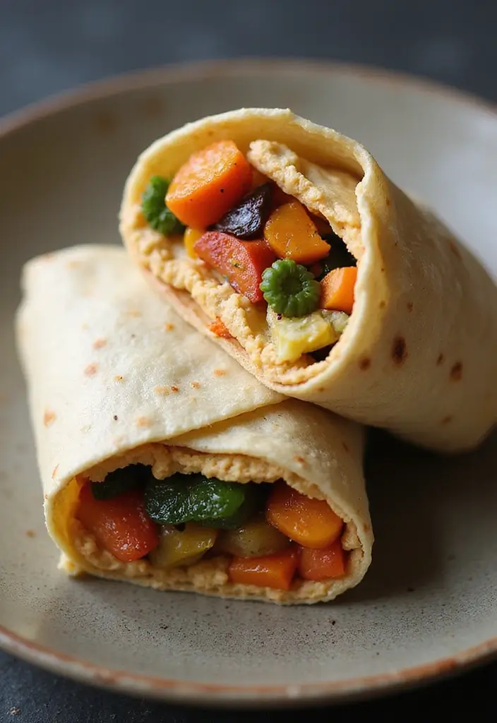 25 Quick and Easy Healthy Dinner Recipes Ready Fast - 24. Roasted Vegetable and Hummus Wrap