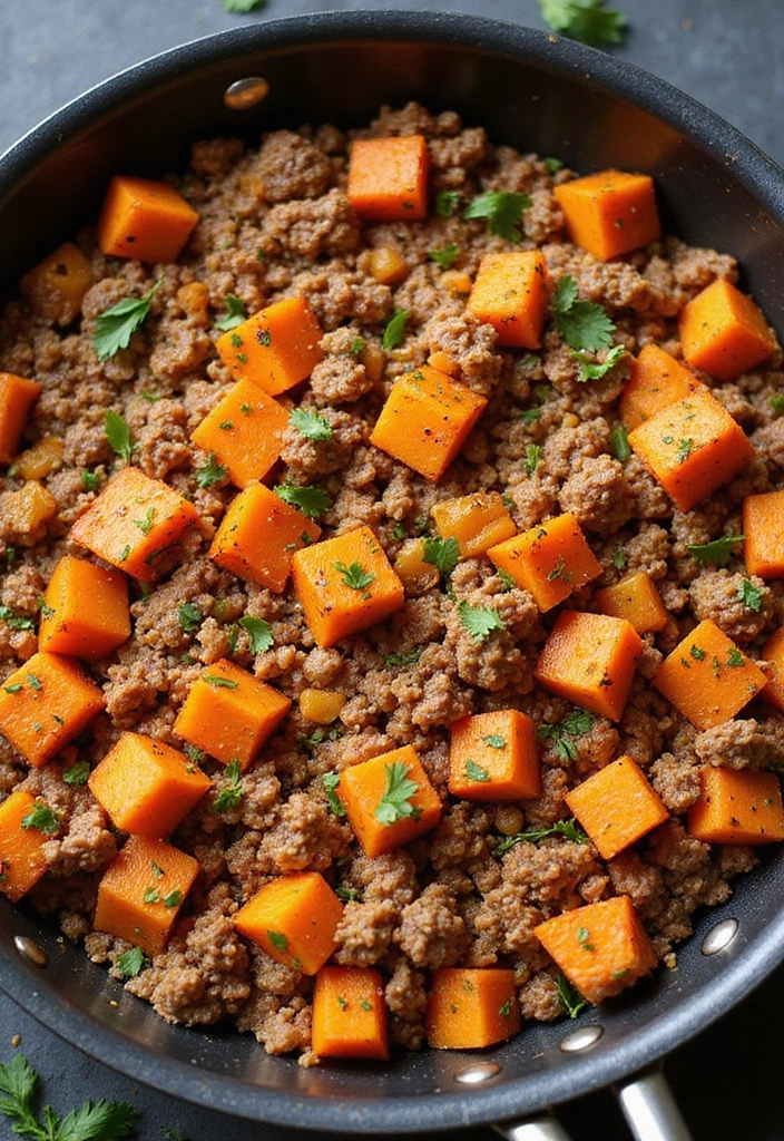26 Ground Pork and Beef Recipes Perfect for Dinner - 20. Ground Meat and Sweet Potato Hash