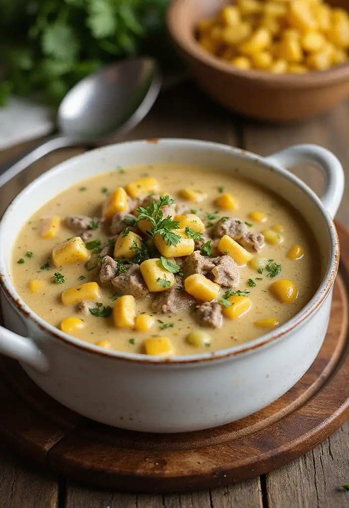 26 Ground Pork and Beef Recipes Perfect for Dinner - 25. Ground Meat and Corn Chowder