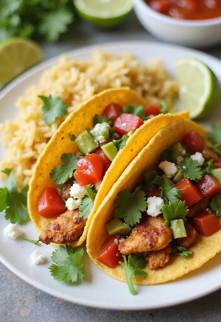 26 Healthy Chicken Dinner Recipes for Two Made Easy - 25. Chicken Tacos with Cilantro Lime Rice