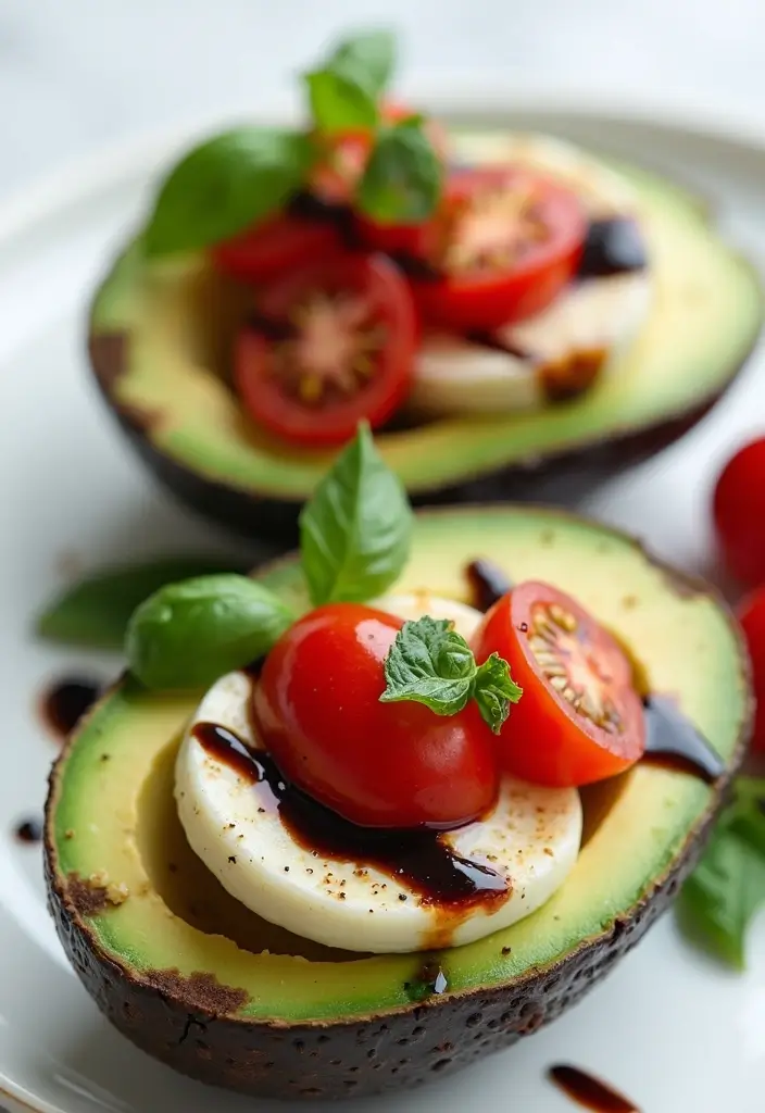 26 Quick Healthy Vegetarian Dinner Ideas for Busy Nights - 12. Caprese Stuffed Avocados