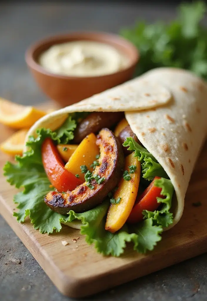 26 Quick Healthy Vegetarian Dinner Ideas for Busy Nights - 16. Roasted Vegetable & Hummus Wrap