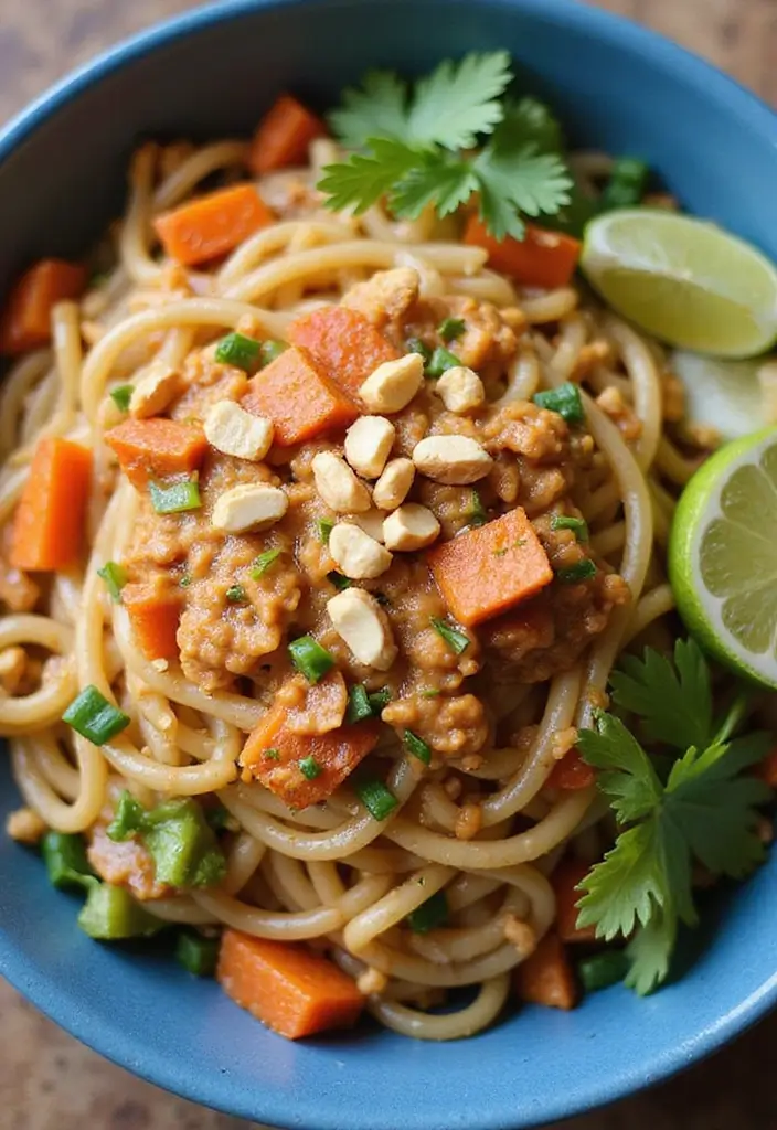 26 Quick Healthy Vegetarian Dinner Ideas for Busy Nights - 17. Thai Peanut Noodles with Veggies