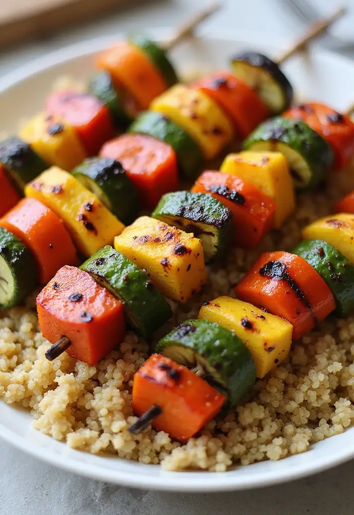 26 Quick Healthy Vegetarian Dinner Ideas for Busy Nights - 18. Grilled Vegetable Skewers with Quinoa