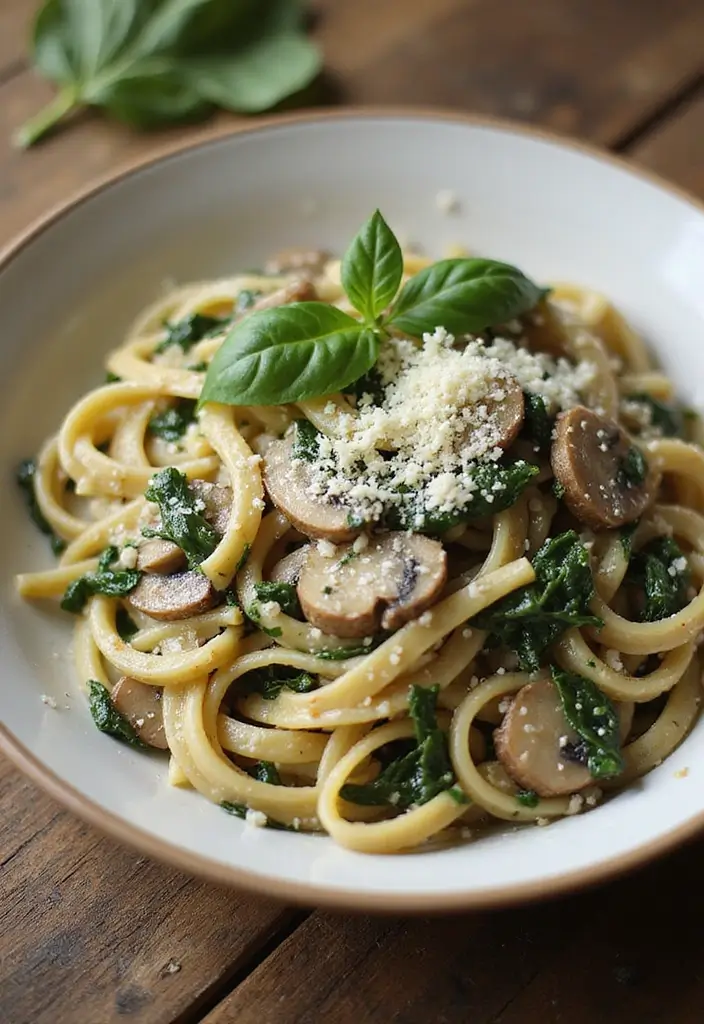 26 Quick Healthy Vegetarian Dinner Ideas for Busy Nights - 2. Creamy Spinach & Mushroom Pasta