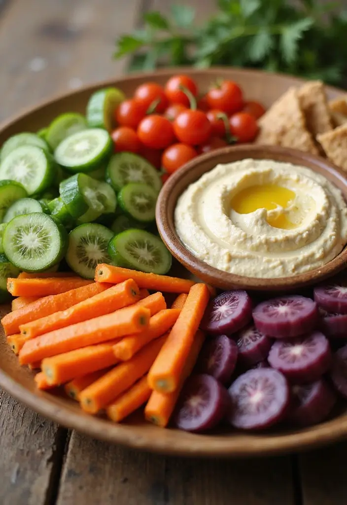 26 Quick Healthy Vegetarian Dinner Ideas for Busy Nights - 21. Veggie & Hummus Plate