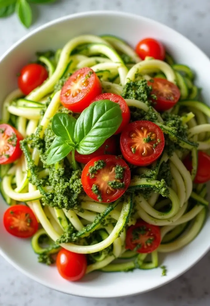 26 Quick Healthy Vegetarian Dinner Ideas for Busy Nights - 9. Zucchini Noodles with Pesto
