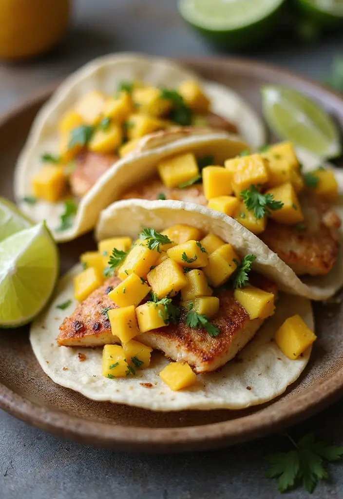 27 Easy Healthy Dinner Recipes for Family on a Budget - 21. Fish Tacos with Mango Salsa