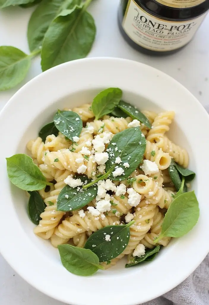 27 Easy Healthy Dinner Recipes for Family on a Budget - 8. One-Pot Spinach and Feta Pasta