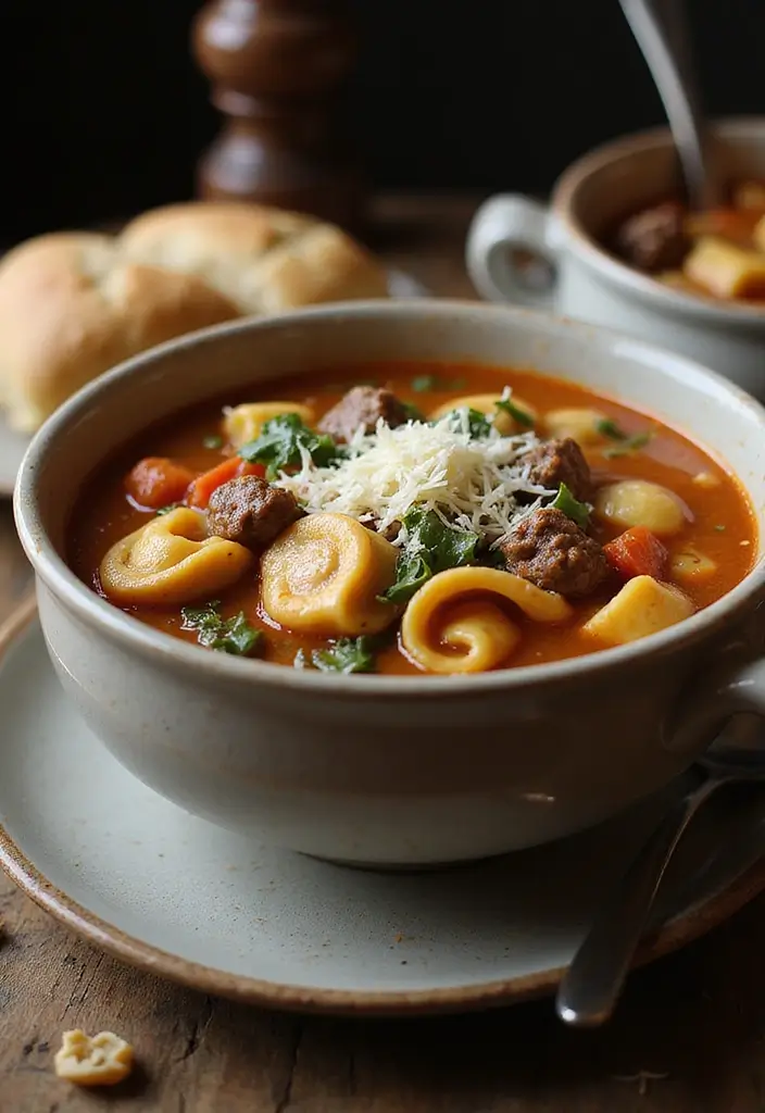 27 Ground Beef Slow Cooker Dinner Recipes for Busy Nights - 17. Beef and Tortellini Soup
