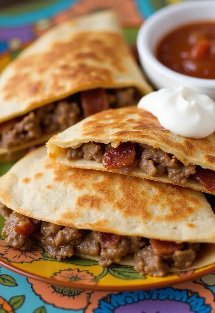 27 Ground Beef and Bacon Recipes That Make Dinner Fun - 7. Bacon and Beef Quesadillas