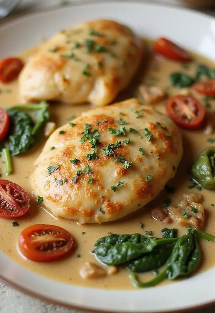 27 High Protein Low Carb Dinner Recipes for Weight Loss - 16. Creamy Tuscan Garlic Chicken