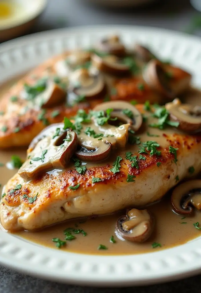 27 High Protein Low Carb Dinner Recipes for Weight Loss - 22. Creamy Garlic Mushroom Chicken