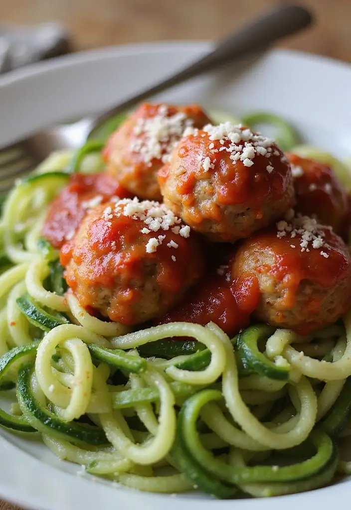 27 High Protein Low Carb Dinner Recipes for Weight Loss - 8. Turkey Meatballs with Zoodles