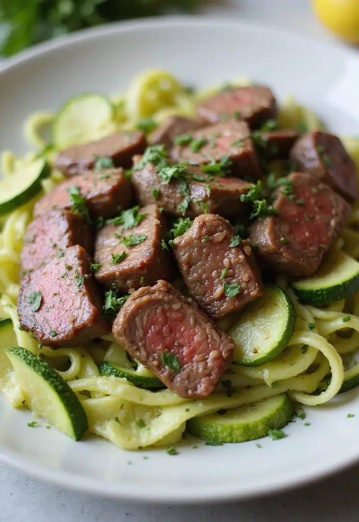 27 Low Carb Steak Recipes Perfect for Dinner Plans - 15. Steak and Zucchini Noodles