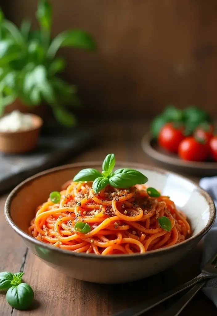27 Quick and Easy Winter Dinner Recipes to Stay Warm - 11. Spicy Tomato Basil Pasta