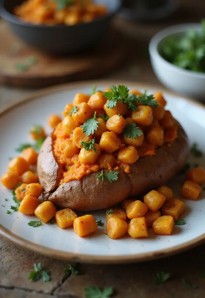 27 Quick and Easy Winter Dinner Recipes to Stay Warm - 9. Baked Sweet Potato with Chickpeas
