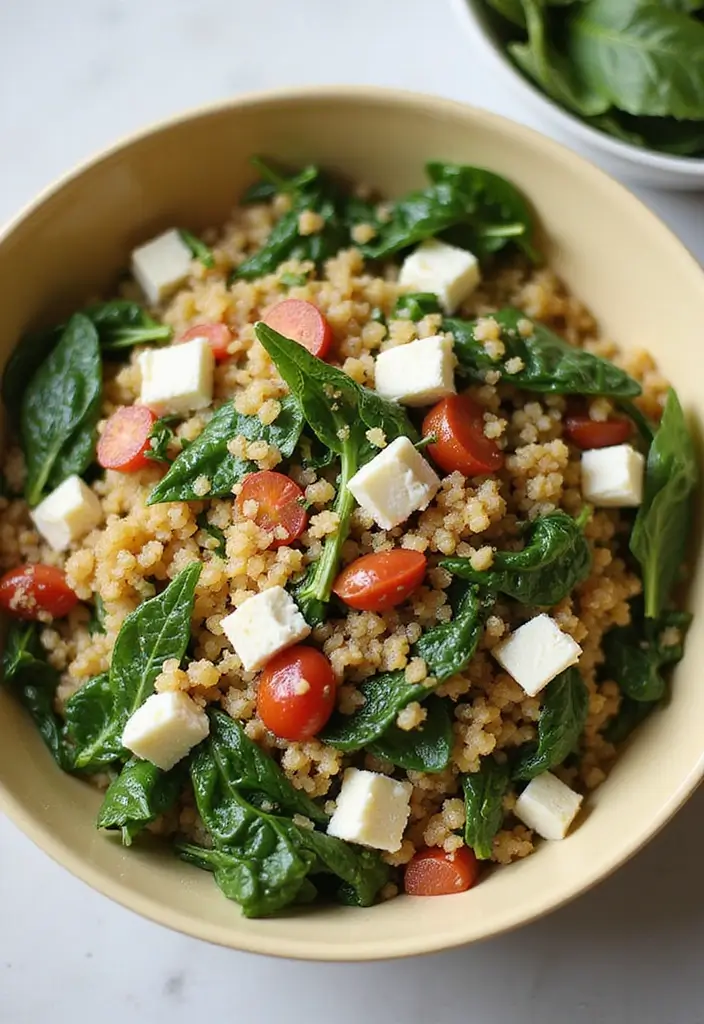 28 Easy Cheap Dinner Recipes for Two on a Budget - 6. Quinoa Salad with Feta and Spinach