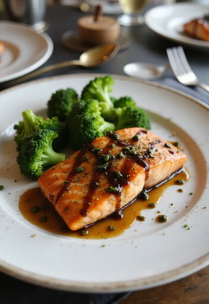 28 Easy Dinner Recipes for Two That Are Perfect Any Night - 7. Balsamic Glazed Salmon with Broccoli