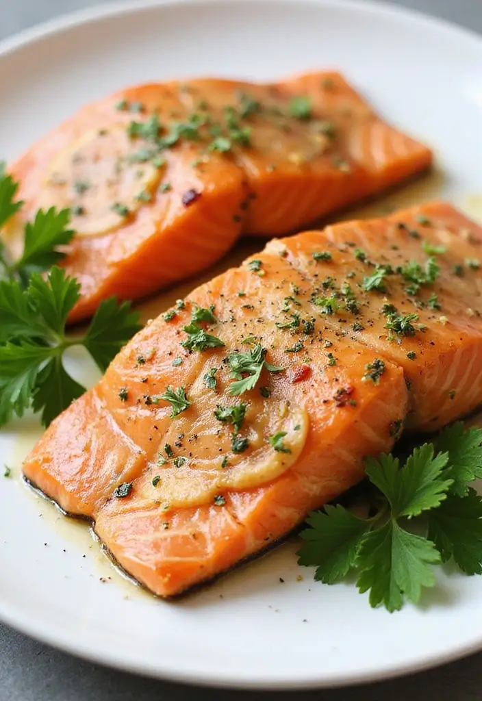 28 Healthy Dinner Recipes for Two That Are Quick and Easy - 12. Garlic Herb Roasted Salmon