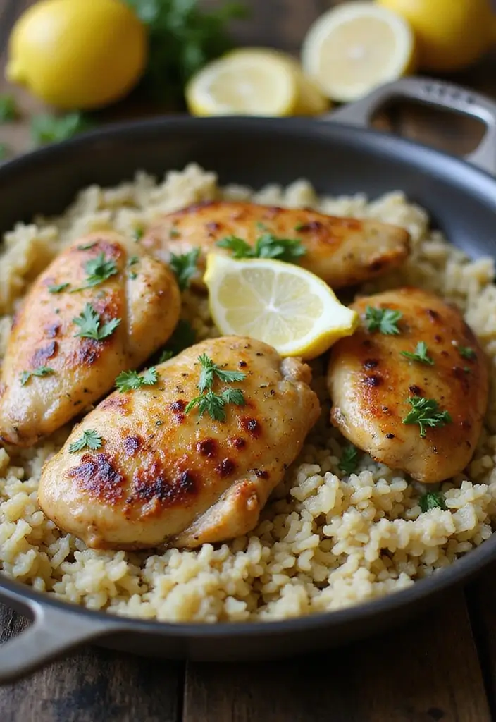 28 Healthy Dinner Recipes for Two That Are Quick and Easy - 21. One-Pan Lemon Herb Chicken and Rice