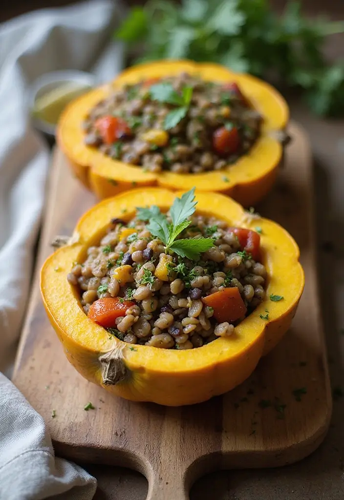 28 Healthy Fall Dinner Recipes for Clean Eating Comfort - 3. Stuffed Acorn Squash with Lentils and Rice