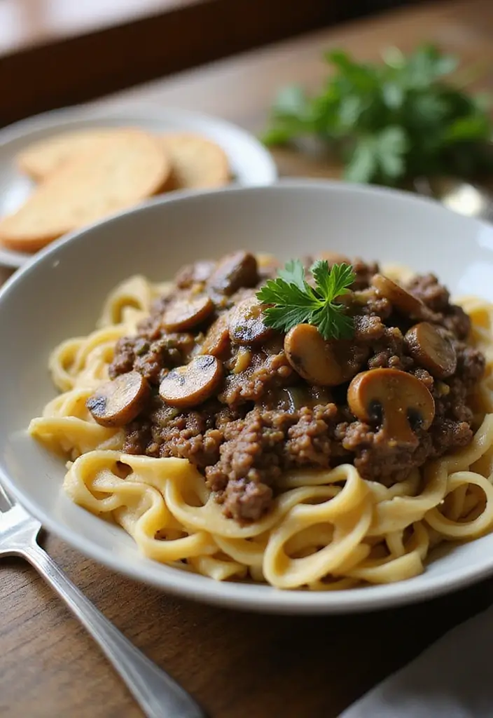 28 Healthy Ground Beef Recipes for Clean Eating Dinners - 16. Ground Beef & Mushroom Stroganoff
